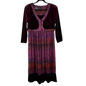 VTG Carole Little Petite Maroon Burnout Velvet Floral Jacket Midi Dress 12/14
